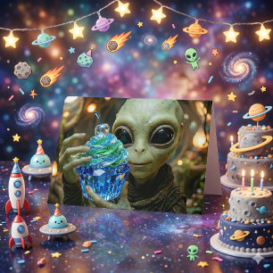 Carte Anniversaire gâteau alien stellaire cristallin