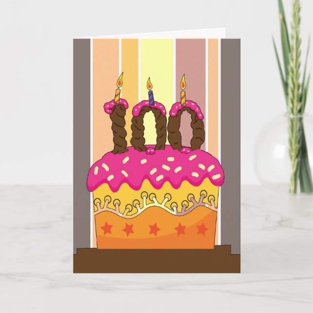 Carte anniversaire - gâteau avec bougie 100 - 100e anniv (Devant)