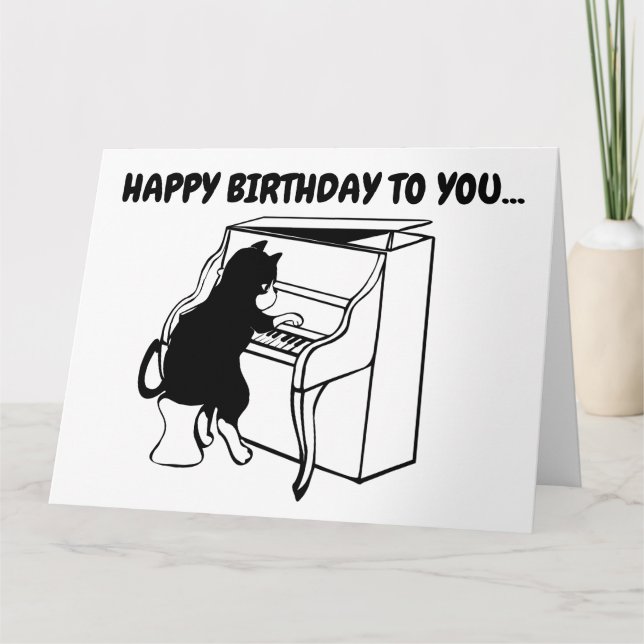 CARTE ANNIVERSAIRE GÉANTE CHAT JOUANT DU PIANO CAR (Devant)