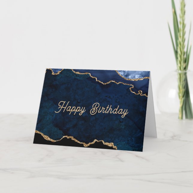 Carte Anniversaire Geode Bleu Doré (Devant)