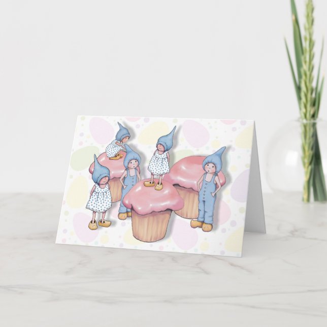 Carte Anniversaire, Gnomes et Cupcakes, Glace rose, Enfa (Devant)