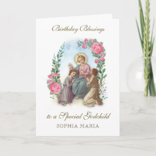 Carte Anniversaire Godchild catholique Jésus avec enfant
