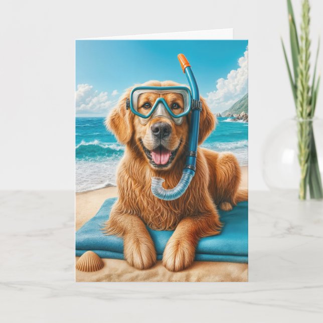 Carte Anniversaire Golden Récupération Avec Snorkeling G (Devant)