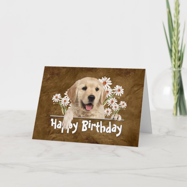 Carte Anniversaire Golden Retriever en Cuir Brown (Devant)