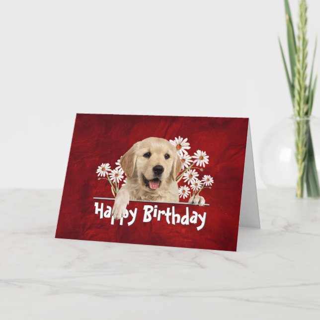 Carte Anniversaire Golden Retriever en cuir rouge (Devant)