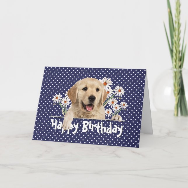 Carte Anniversaire Golden Retriever en Pois (Devant)
