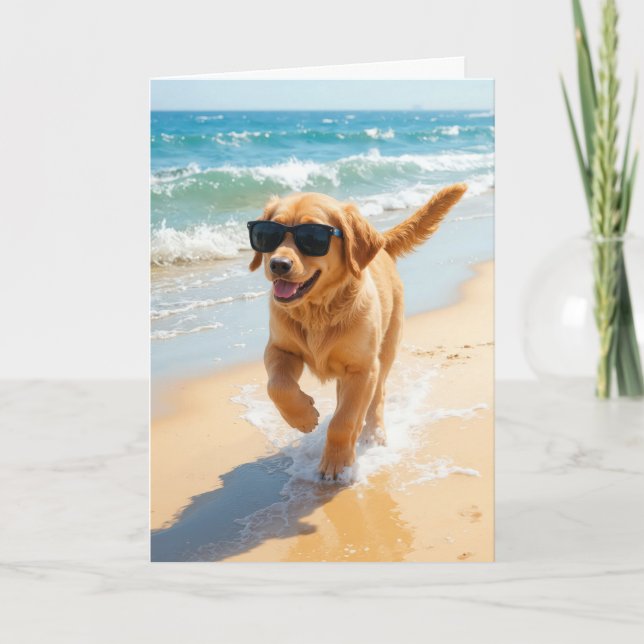 Carte Anniversaire Golden Retriever Puppy Marcher sur la (Devant)
