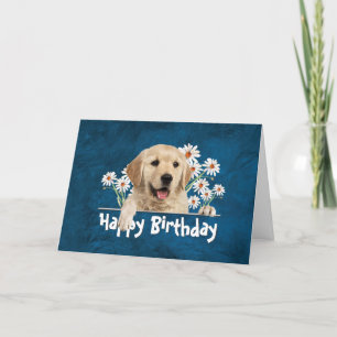 Carte Anniversaire Golden Retriever sur Blue Leather