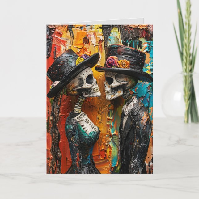 CARTE ANNIVERSAIRE GOTHIQUE SKELETONS (Devant)