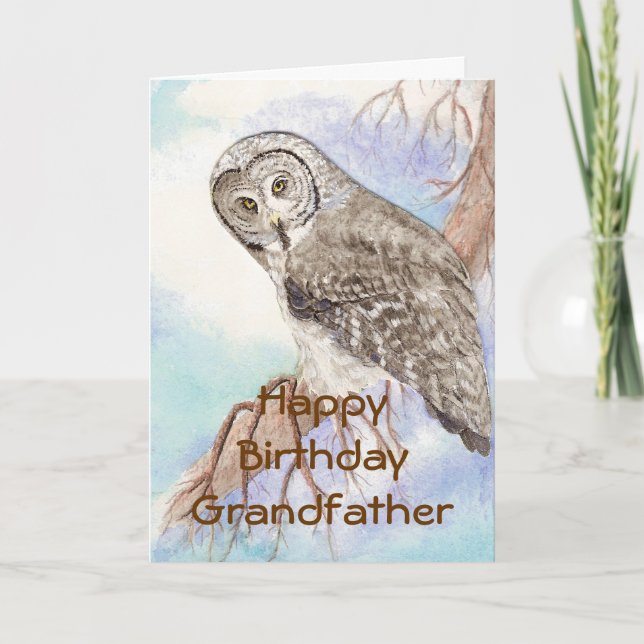 Carte Anniversaire Grand-père Grande Chouette gris, Natu (Devant)