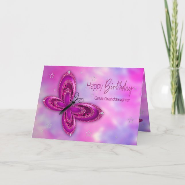 Carte Anniversaire Grand-Petite-Fille Glitzy Papillon (Devant)