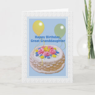 Carte Anniversaire, Grande-Petite-Fille, Gâteau et Ballo
