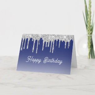 Carte Anniversaire graphique de goutte pailletée bleu mi