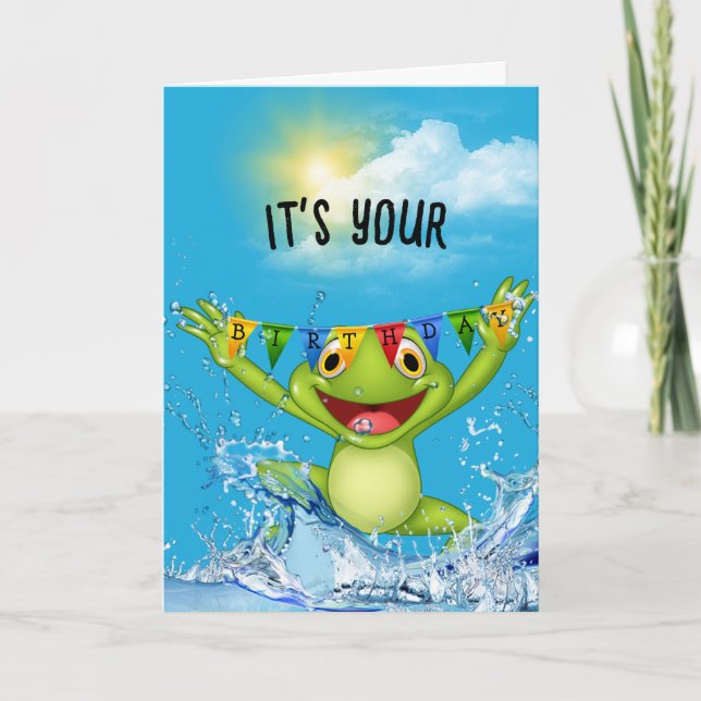 Carte Anniversaire Grenouille en saut dans l'eau (Devant)