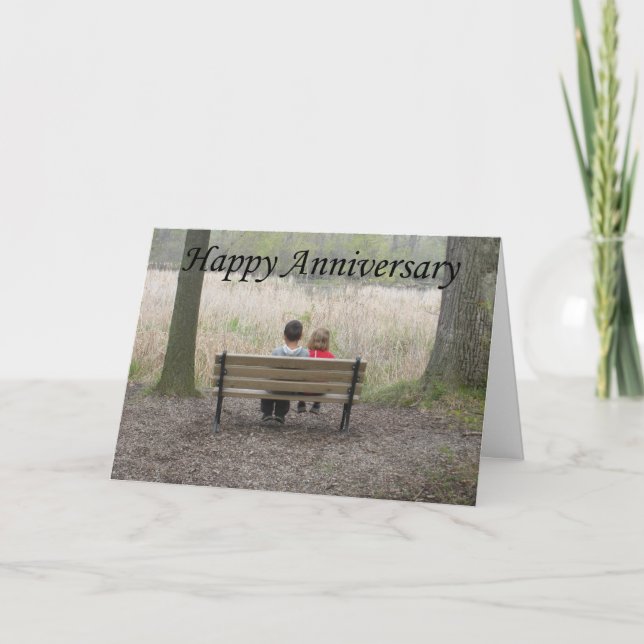 Carte Anniversaire heureux - enfants sur le banc (Devant)