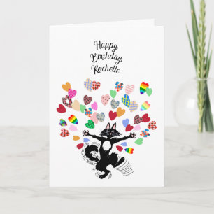 Carte anniversaire heureux personnalisé avec chat et coe
