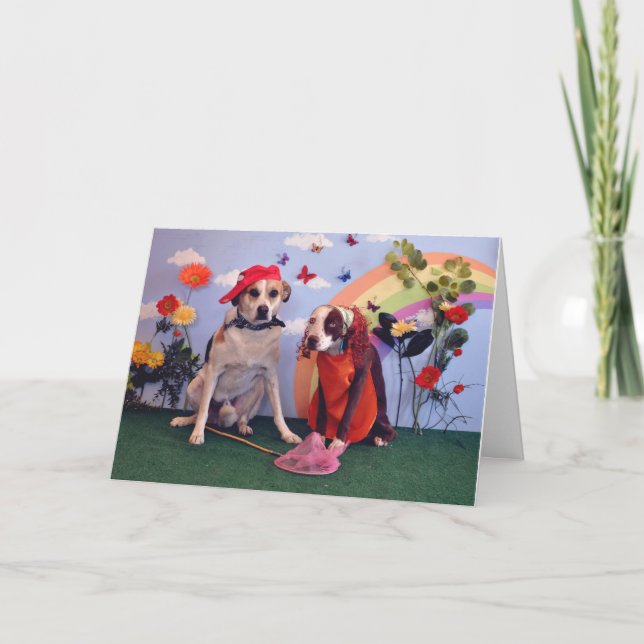 Carte Anniversaire heureux, photo de 2 chiens et (Devant)