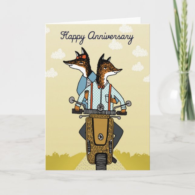 Carte Anniversaire heureux - renards dans l'amour - (Devant)