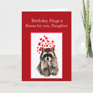 Carte Anniversaire Hugs & Bisses Fille Cute Raccoon Anim