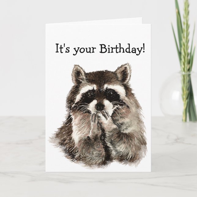 Carte Anniversaire Humour Cute Raccoon Animal Art (Devant)