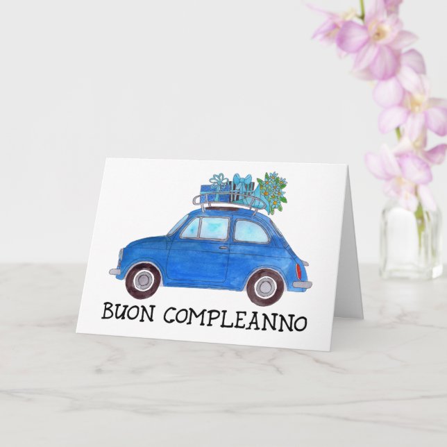 Carte Anniversaire italien Retro Fiat 500 (Orchidée)