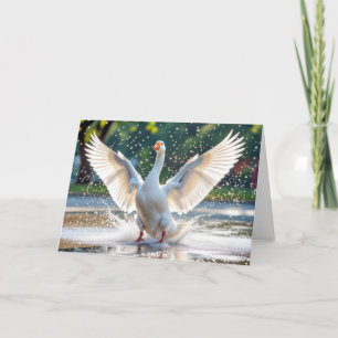 Carte Anniversaire Joyeuse Oie Blanche Dans L'Eau Splash