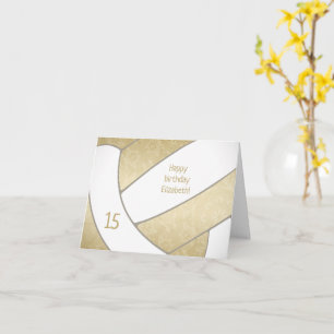 Carte anniversaire joyeux de volley-ball blanc en or gir