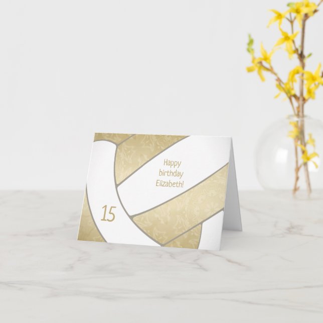 Carte anniversaire joyeux de volley-ball blanc en or gir (Fleur jaune)