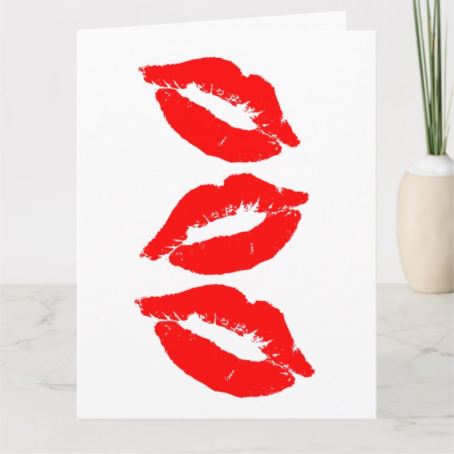 CARTE ANNIVERSAIRE KISSES RED LIPS GREETING CARD (Devant)