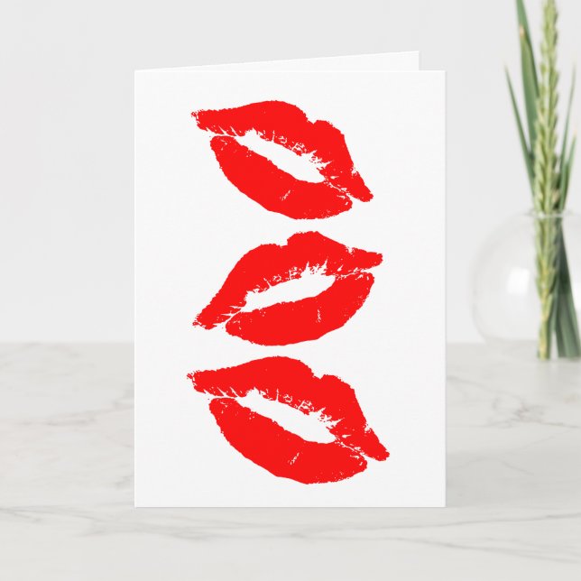 CARTE ANNIVERSAIRE KISSES RED LIPS GREETING CARD (Devant)