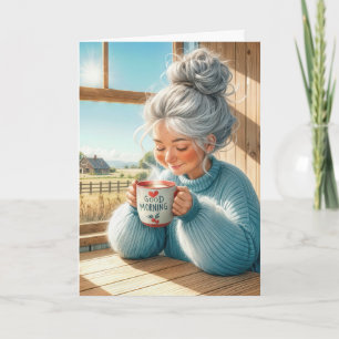 Carte Anniversaire Lady Boire Café du matin