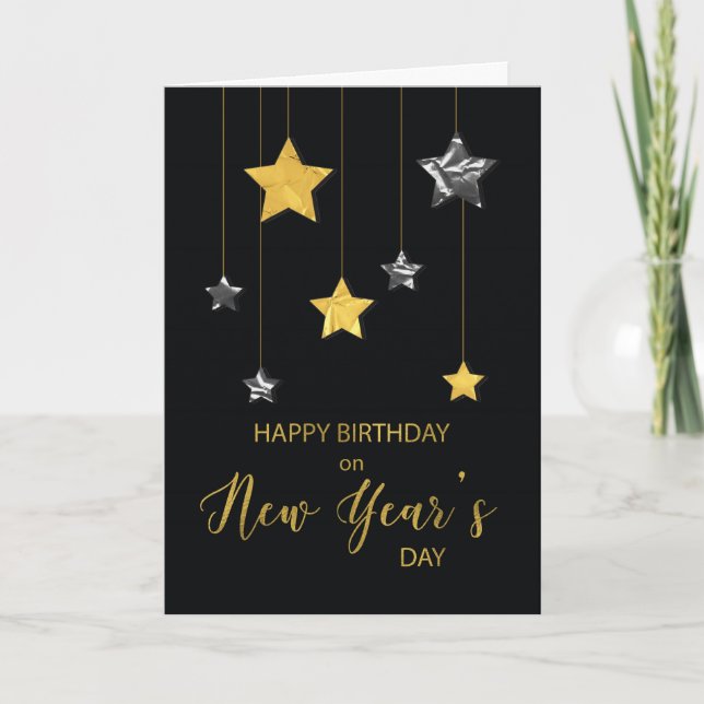 Carte Anniversaire le Jour de l’An Gold et Silver Look (Devant)
