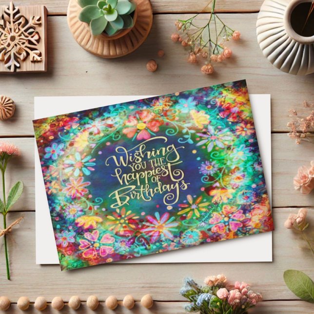 Carte Anniversaire le plus heureux Floral Belle Inspiriv (Créateur téléchargé)