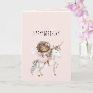 Carte Anniversaire Licorne Fille Noir Rose Blush Magique