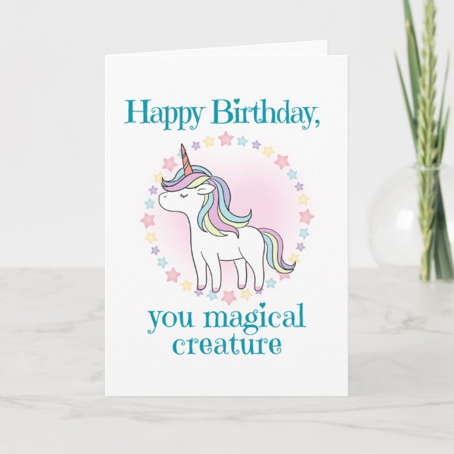 Carte Anniversaire Licorne pour Fille (Devant)