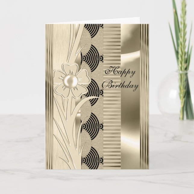 Carte Anniversaire Lumière Floral Or Art Déco (Devant)