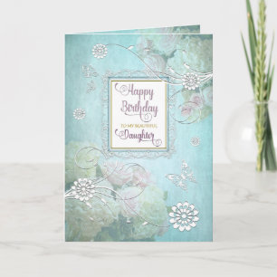 Carte Anniversaire, MA fille, floral bleu de pays