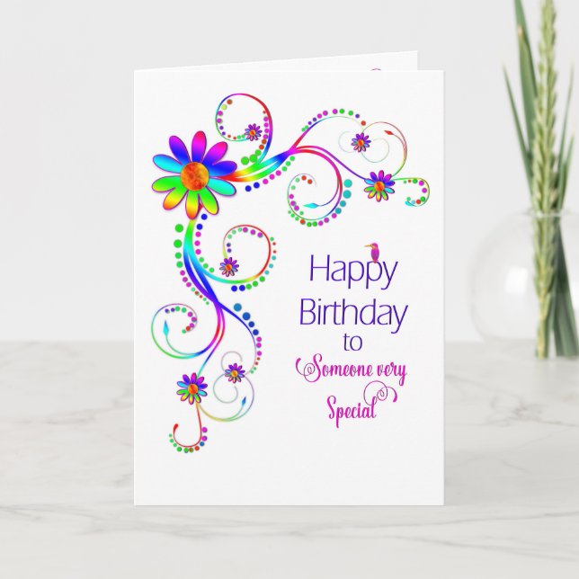 Carte Anniversaire, Madame spéciale Abstract Floral-Vif (Devant)