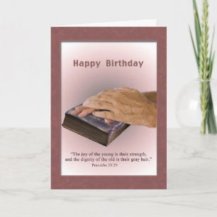 Carte Anniversaire, Mains Âgées, Bible Portée, Religieux