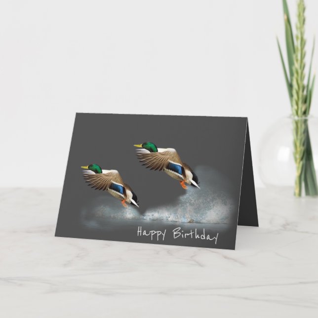 Carte Anniversaire Mallard Canards Volant Au-Dessus De L (Devant)