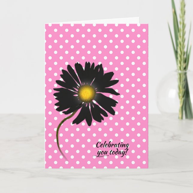 Carte anniversaire marguerite noire sur pois (Devant)