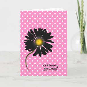 Carte anniversaire marguerite noire sur pois