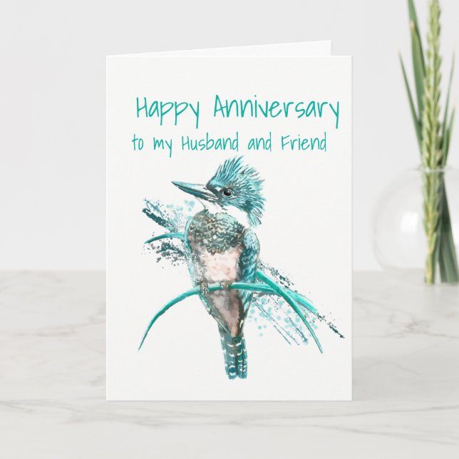 Carte Anniversaire Mari et ami Kingfisher Bird Art (Devant)