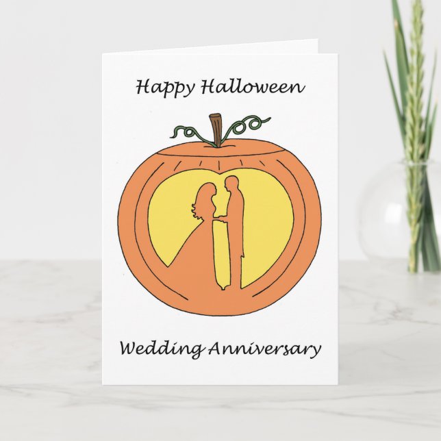 Carte Anniversaire Mariage d'Halloween Citrouille romant (Devant)