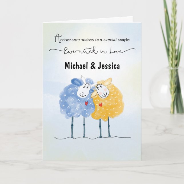 Carte Anniversaire mariage Noms personnalisables Deux Mi (Devant)