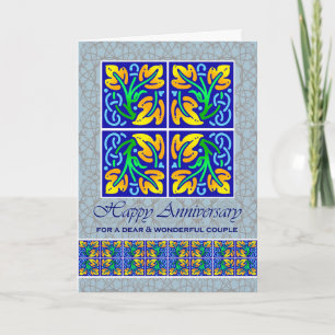 Carte Anniversaire mariage pour deux carreaux ornés