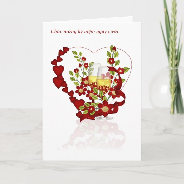 Carte Anniversaire Mariage Vietnamien Avec Champagne (Devant)