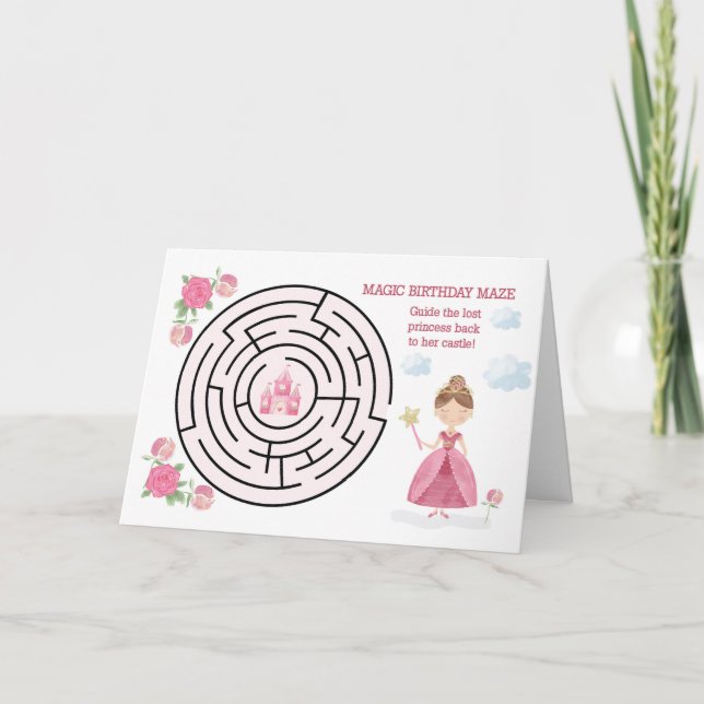 Carte Anniversaire Maze Pink Princesse avec baguette et  (Devant)