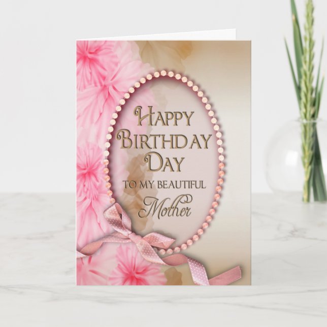 Carte Anniversaire - Mère - Délicat Rose Oval - Floral (Devant)