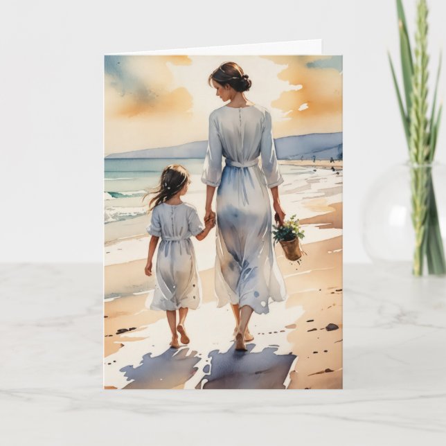 Carte Anniversaire Mère et Fille Marcher sur la plage (Devant)
